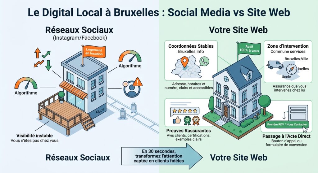 Indépendants à Bruxelles : bâtissez-vous votre activité sur du sable ? 1 social media vs site web